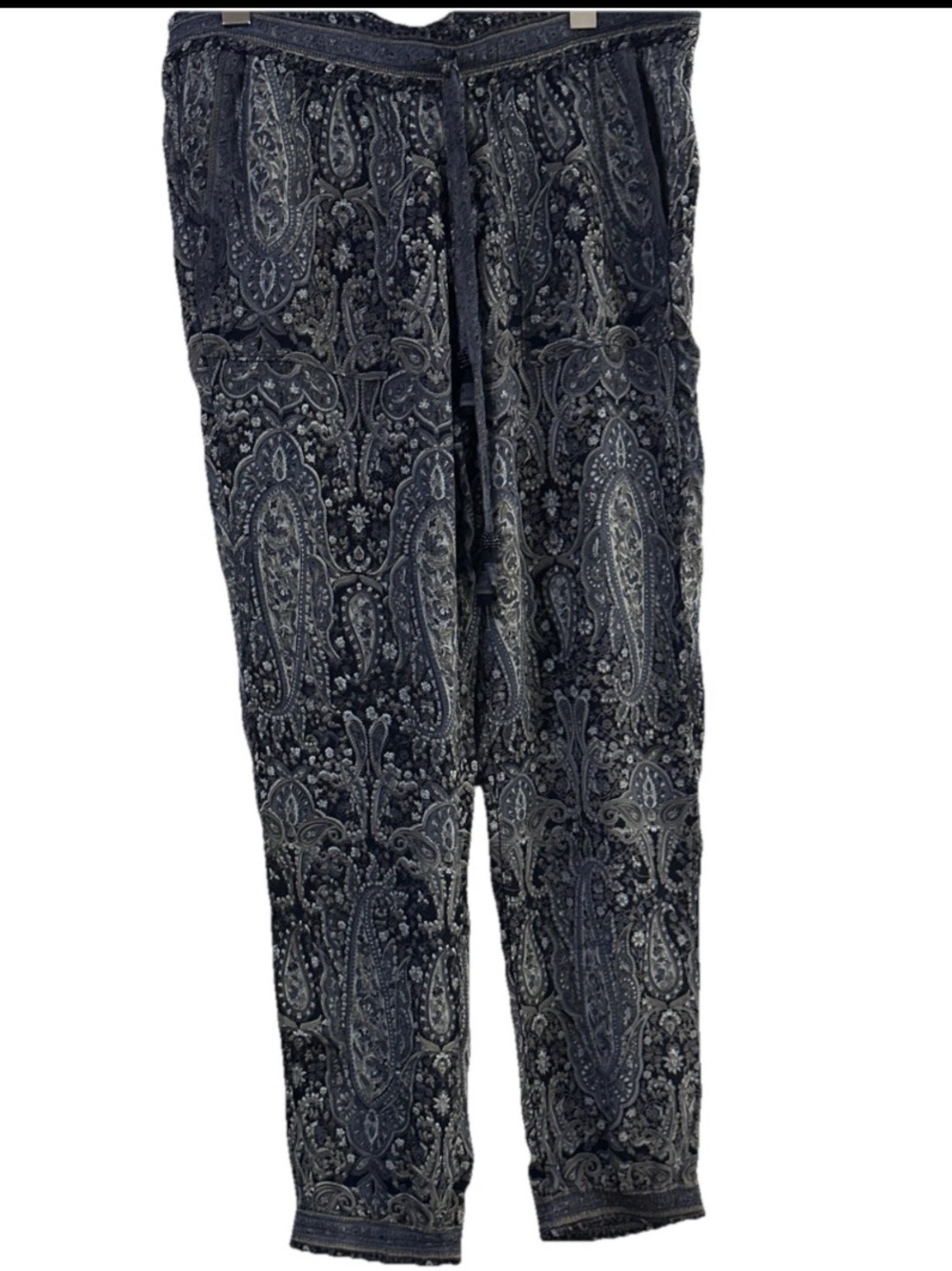 Calypso St. Barth Silk Pants Cropped Pull On Jogger Stretch Gray Paisley Size M - Picture 3 of 11